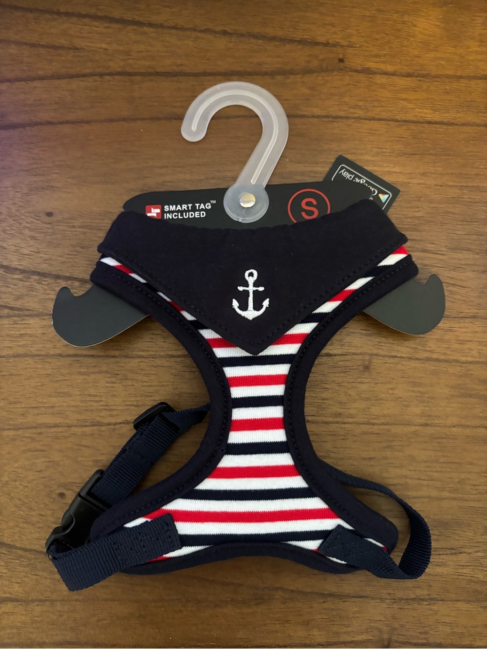 Puppia Navy Red White Striped Dog Harness with Anchor Accent